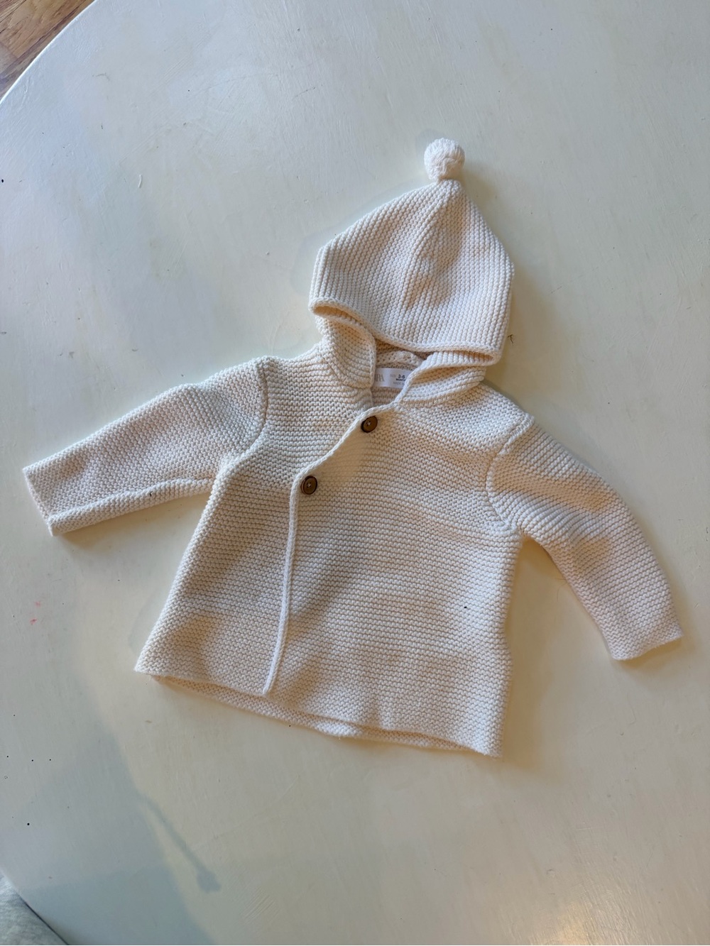 Zara Cream Hooded Knit Sweater with Pom Pom